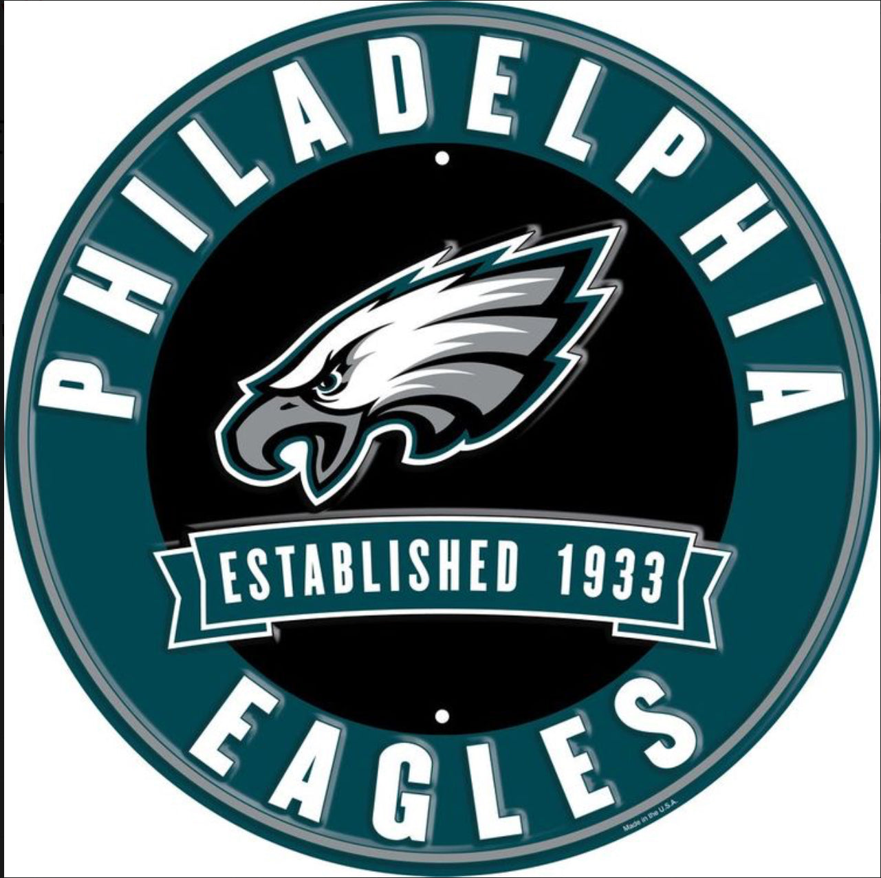 Philadelphia Eagles 12” Round Embossed Aluminum Sign.An NFL Licensed Product.