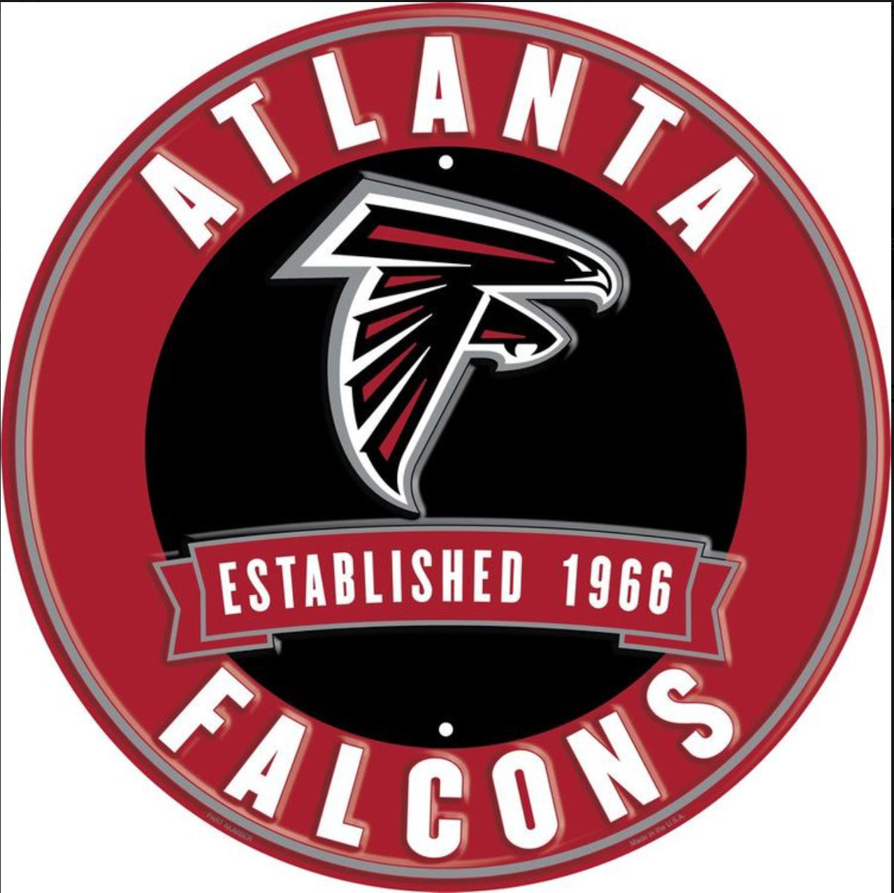 Atlanta Falcons 12” Round Embossed Aluminum Sign.An NFL Licensed Product.