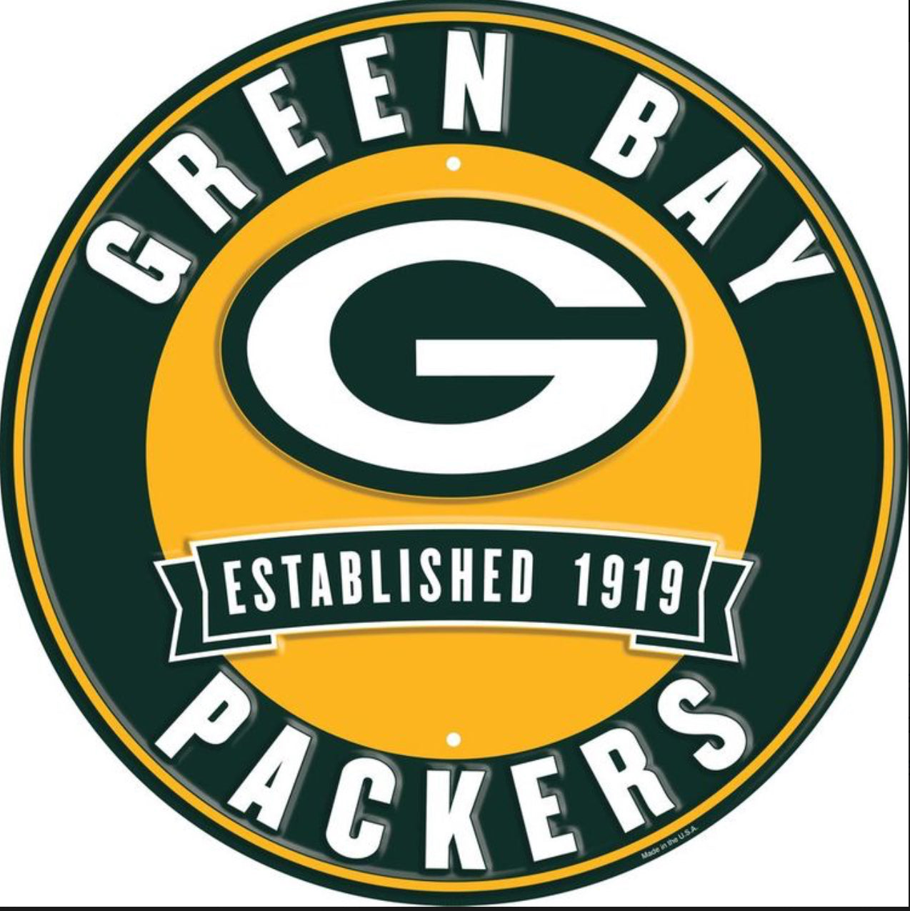 Green Bay Packers 12” Round Embossed Aluminum Sign.An NFL Licensed Product.