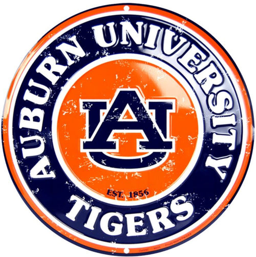 Auburn University Tigers 12” Round Aluminum Sign. An Officially Licensed Product.