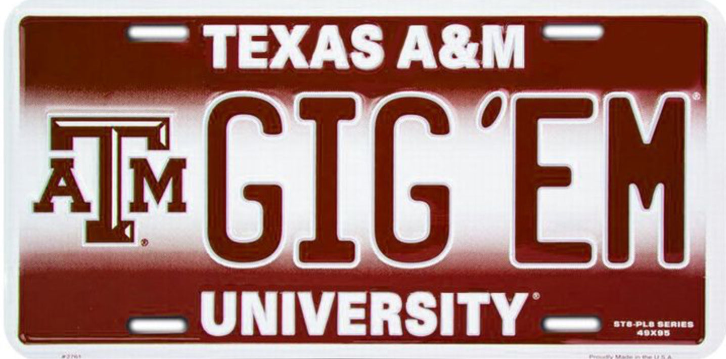 Texas A&M University Aggies 12”x6” Embossed Aluminum License Plate