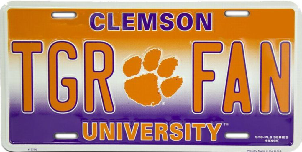 Clemson University Tigers 12”x6” Embossed Aluminum License Plate