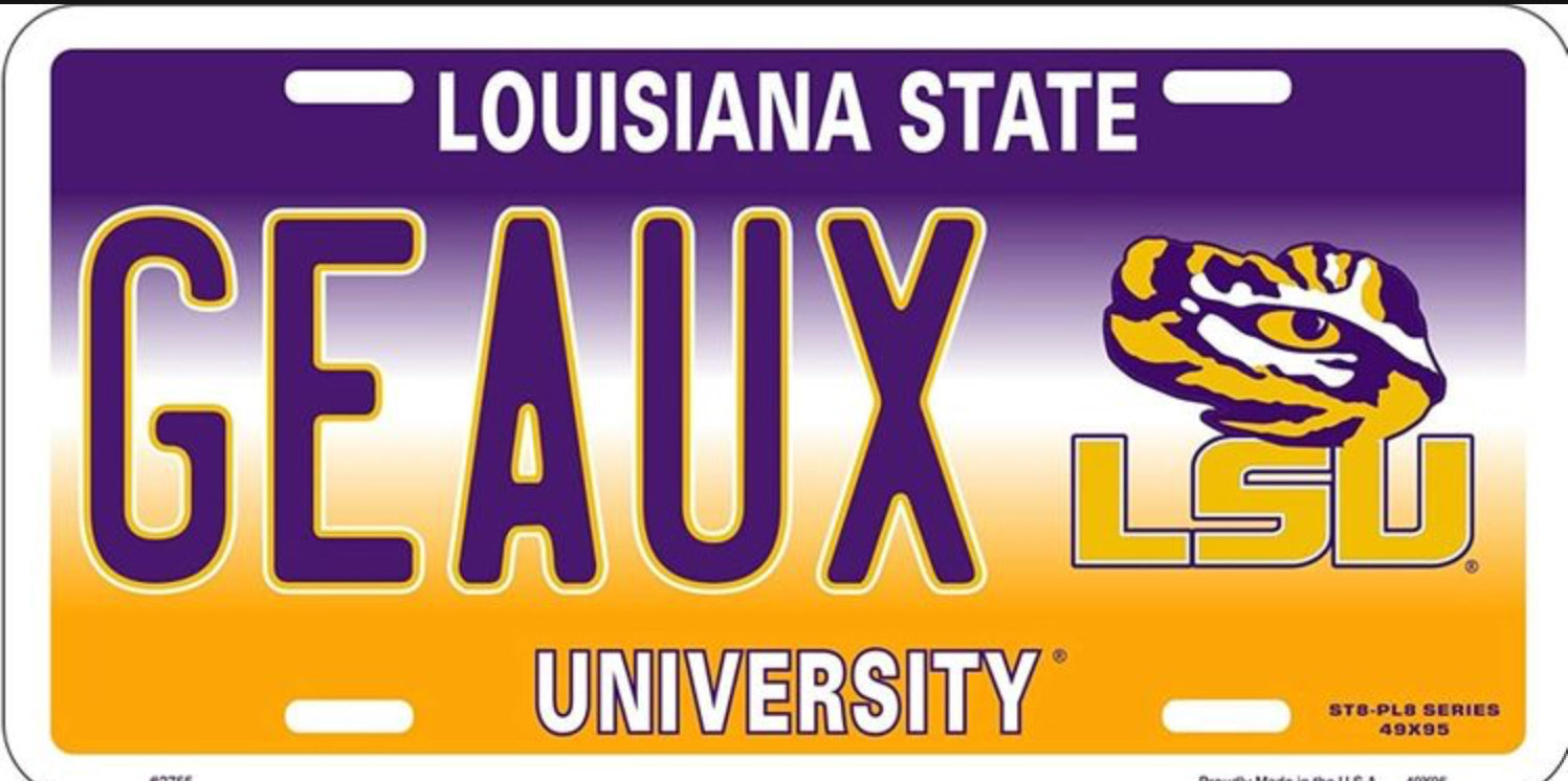 LSU Tigers 12”x6” Embossed Aluminum License Plate