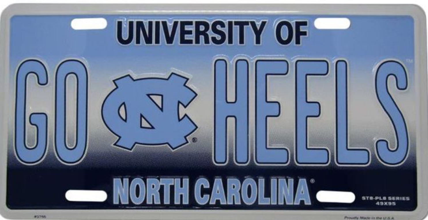 University of North Carolina Tar Heels 12”x6” Embossed Aluminum License Plate