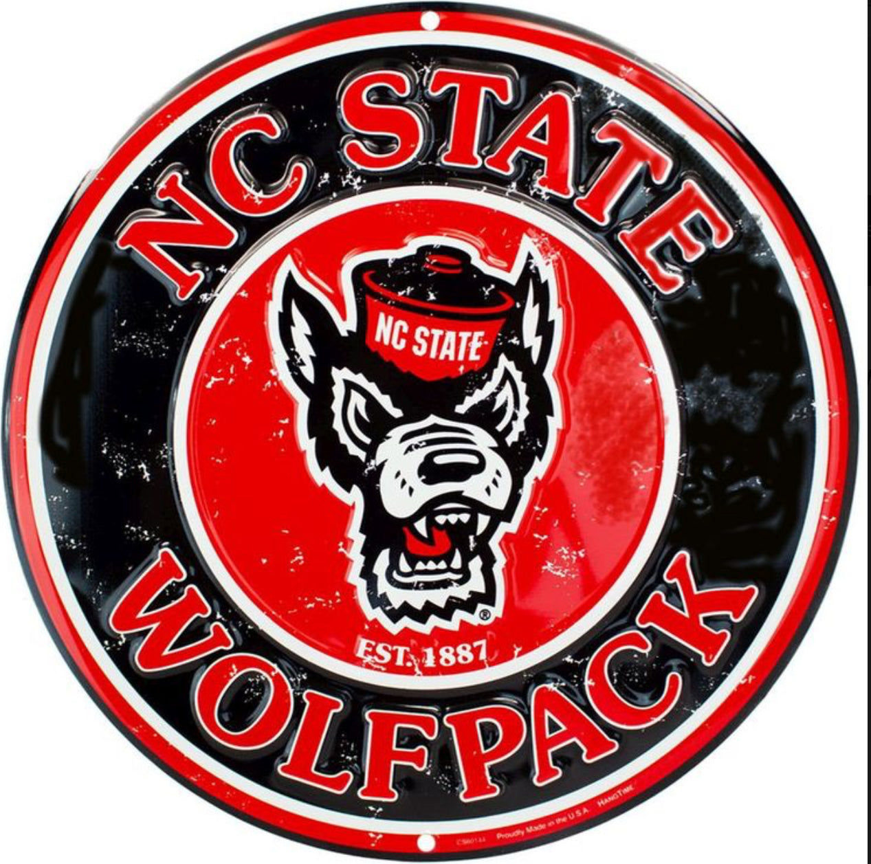 North Carolina State University Wolfpack 12” Round Aluminum Sign.An Officially Licensed Product.