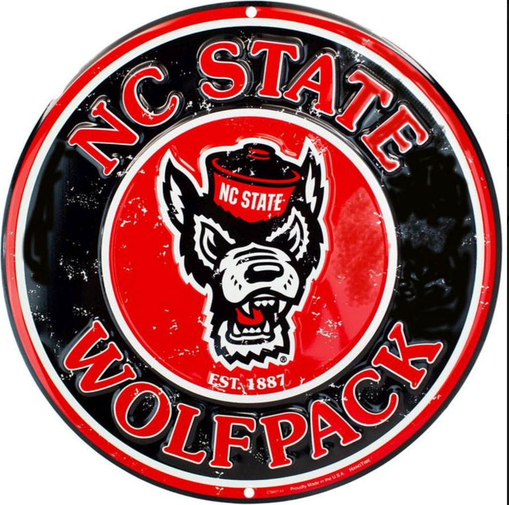 North Carolina State University Wolfpack 12” Round Aluminum Sign.An Officially Licensed Product.