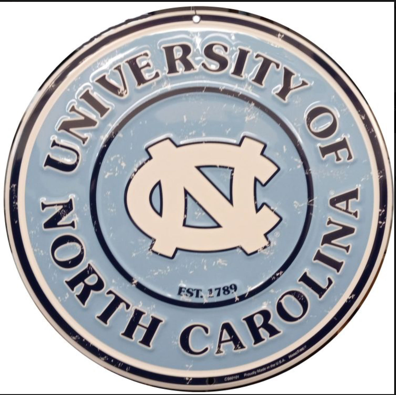 University of North Carolina Tar Heels 12” Round Aluminum Sign.An Officially Licensed Product.