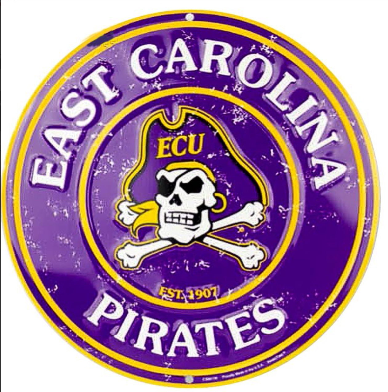 East Carolina University Pirates 12” Round Aluminum Sign.An Officially Licensed Product.