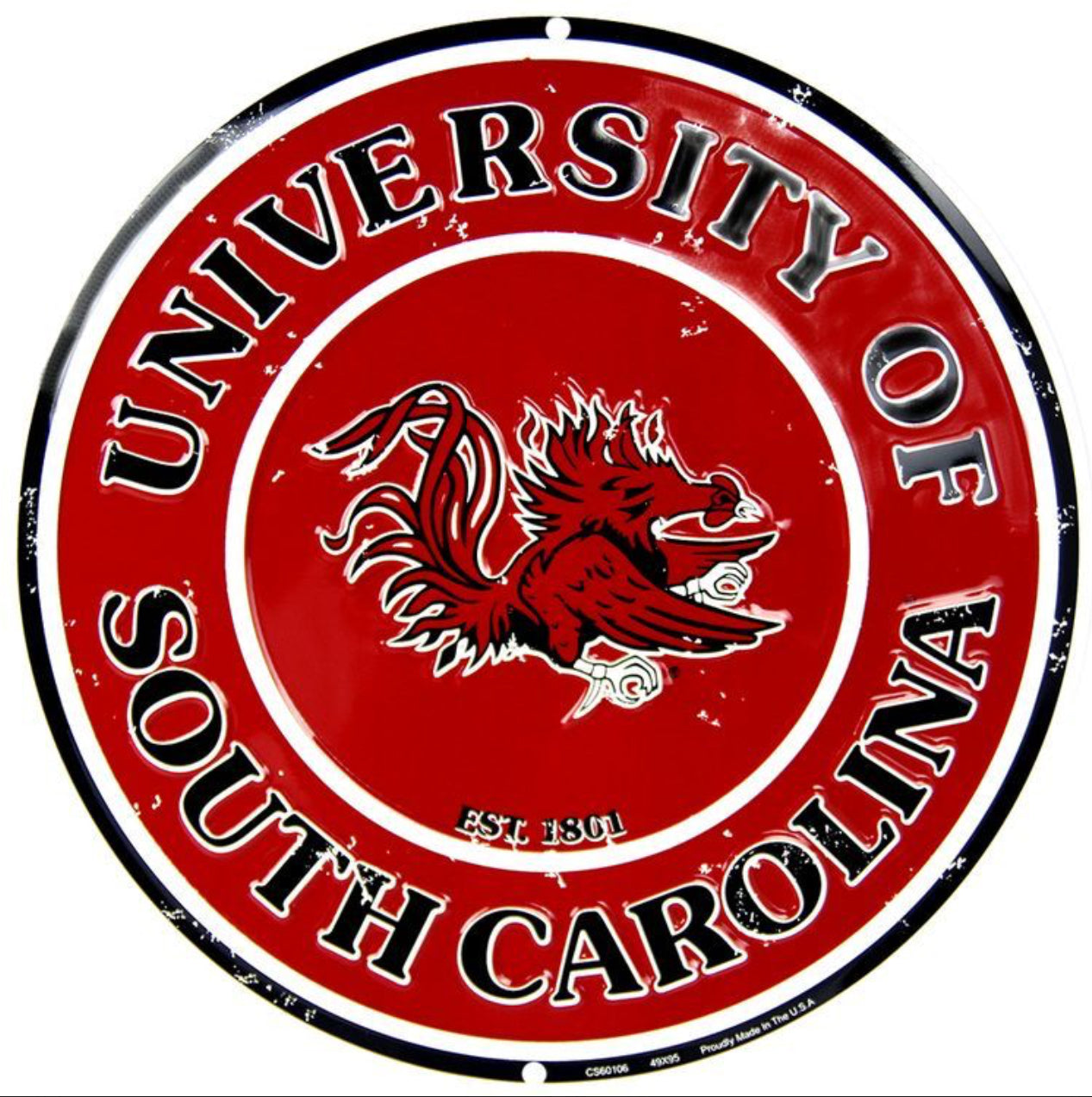 University of South Carolina Gamecocks 12” Round Aluminum Sign.An Officially Licensed Product.