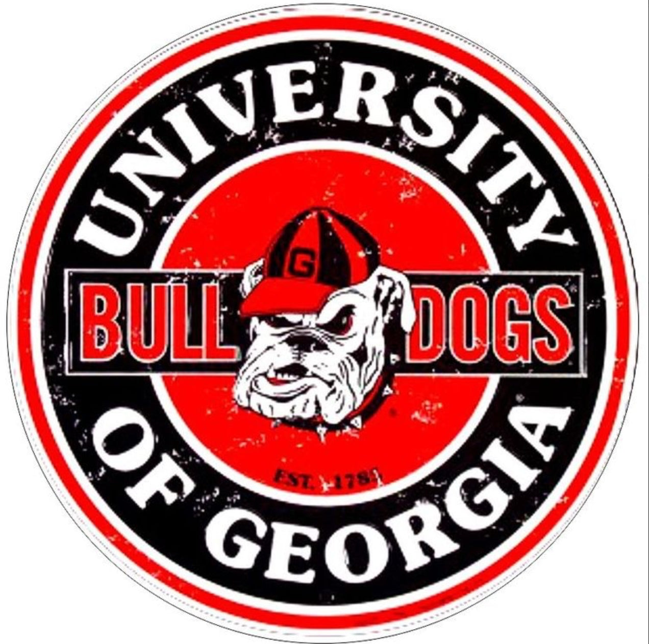 University of Georgia Bulldogs 12” Round Aluminum Sign.An Officially Licensed Product.