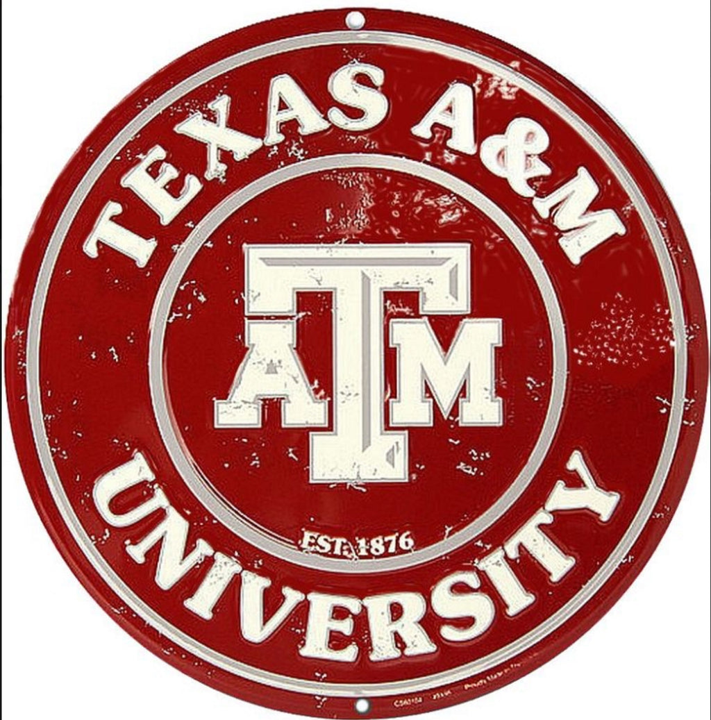 Texas A & M University Aggies 12” Round Aluminum Sign.An Officially Licensed Product.