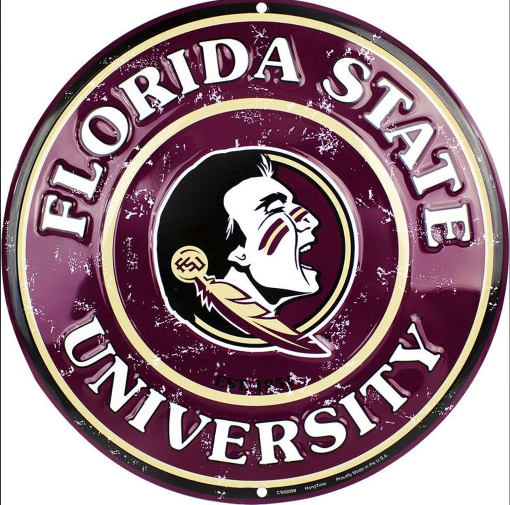 Florida State University Seminoles 12” Round Aluminum Sign.An Officially Licensed Product.