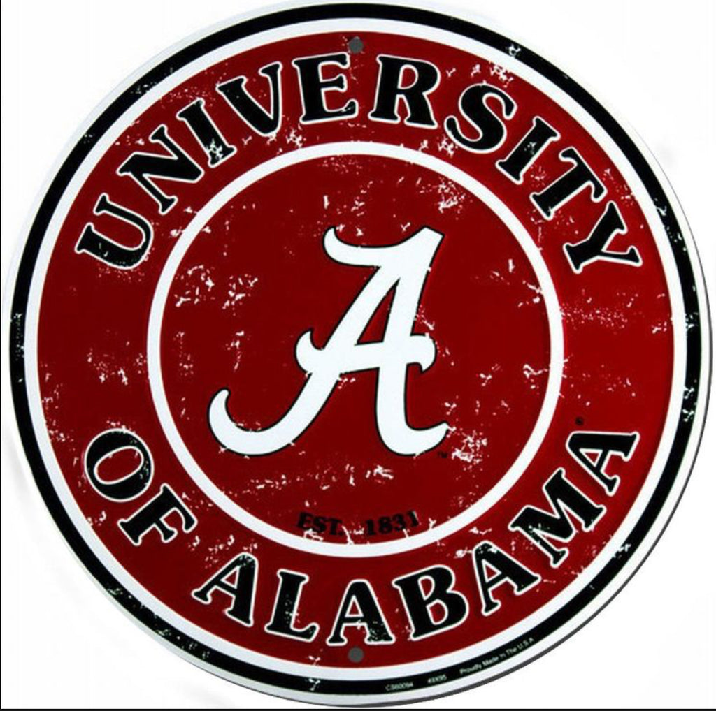 University of Alabama Crimson Tide 12” Round Aluminum Sign. An Officially Licensed Product.