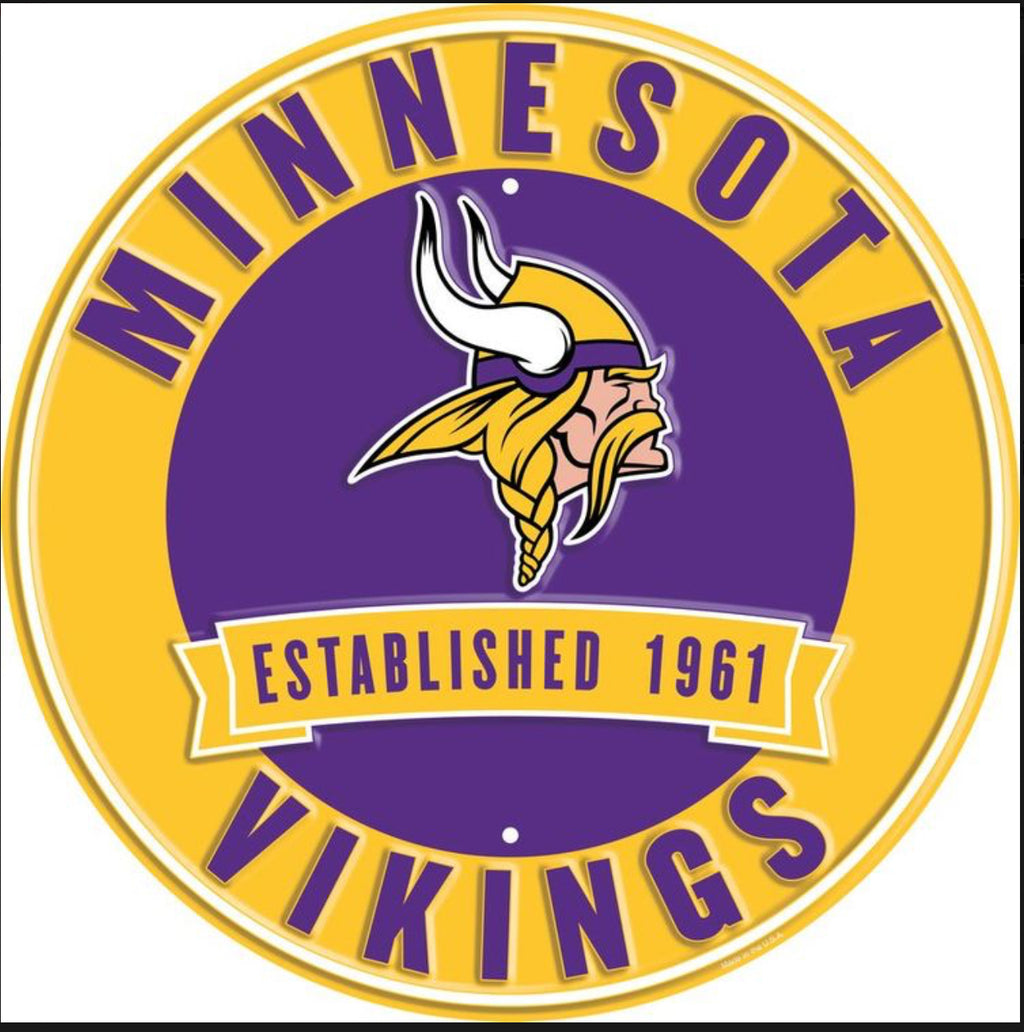 Minnesota Vikings 12” Round Embossed Aluminum Sign.An NFL Licensed Product.