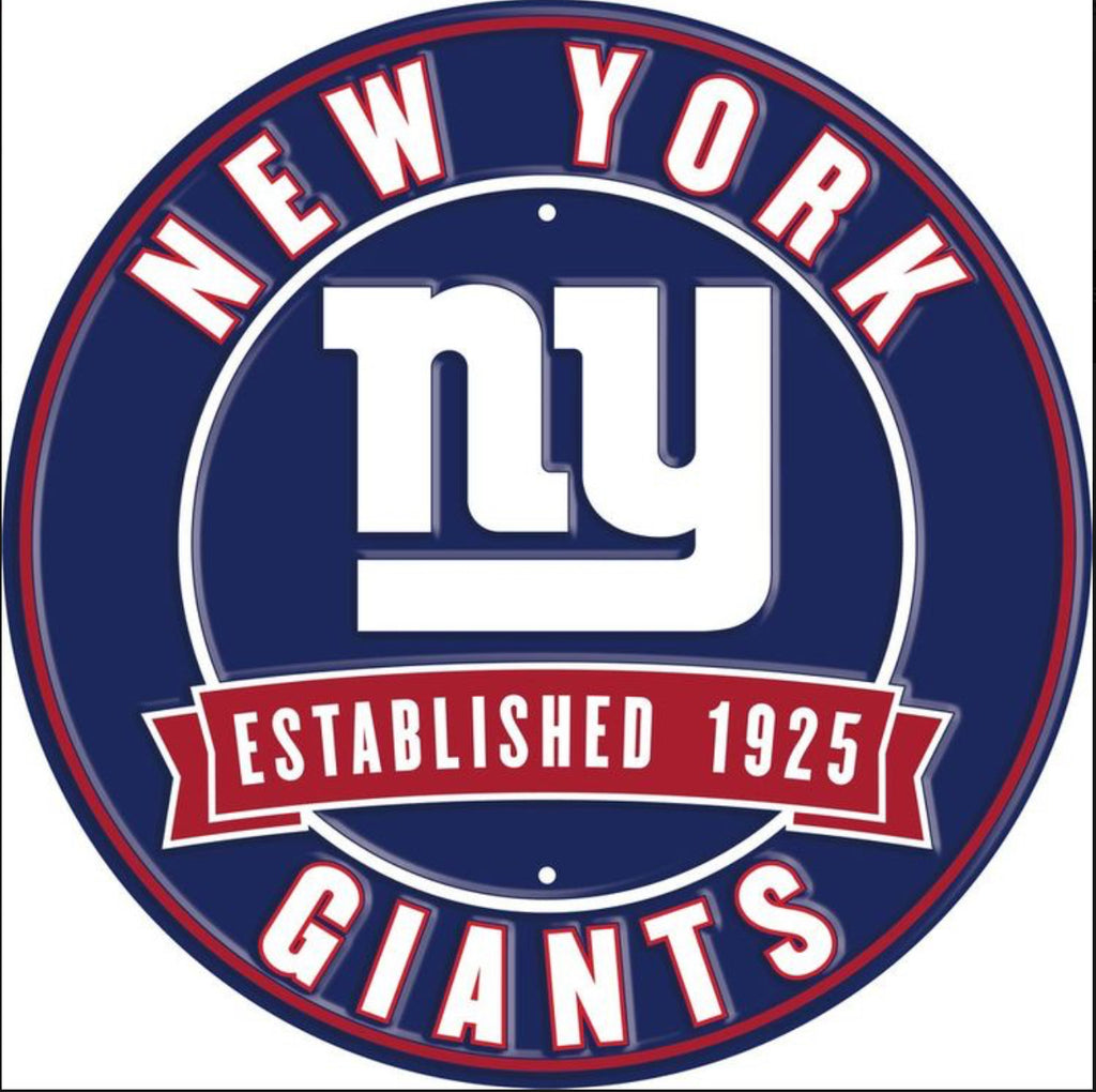 New York Giants 12” Round Embossed Aluminum Sign.An NFL Licensed Product.