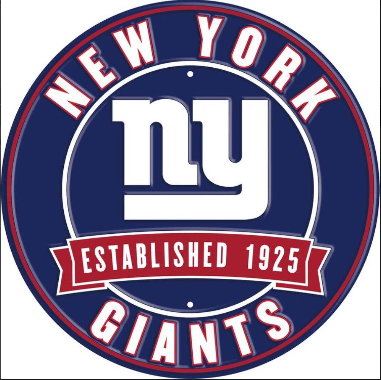 New York Giants 12” Round Embossed Aluminum Sign.An NFL Licensed Product.
