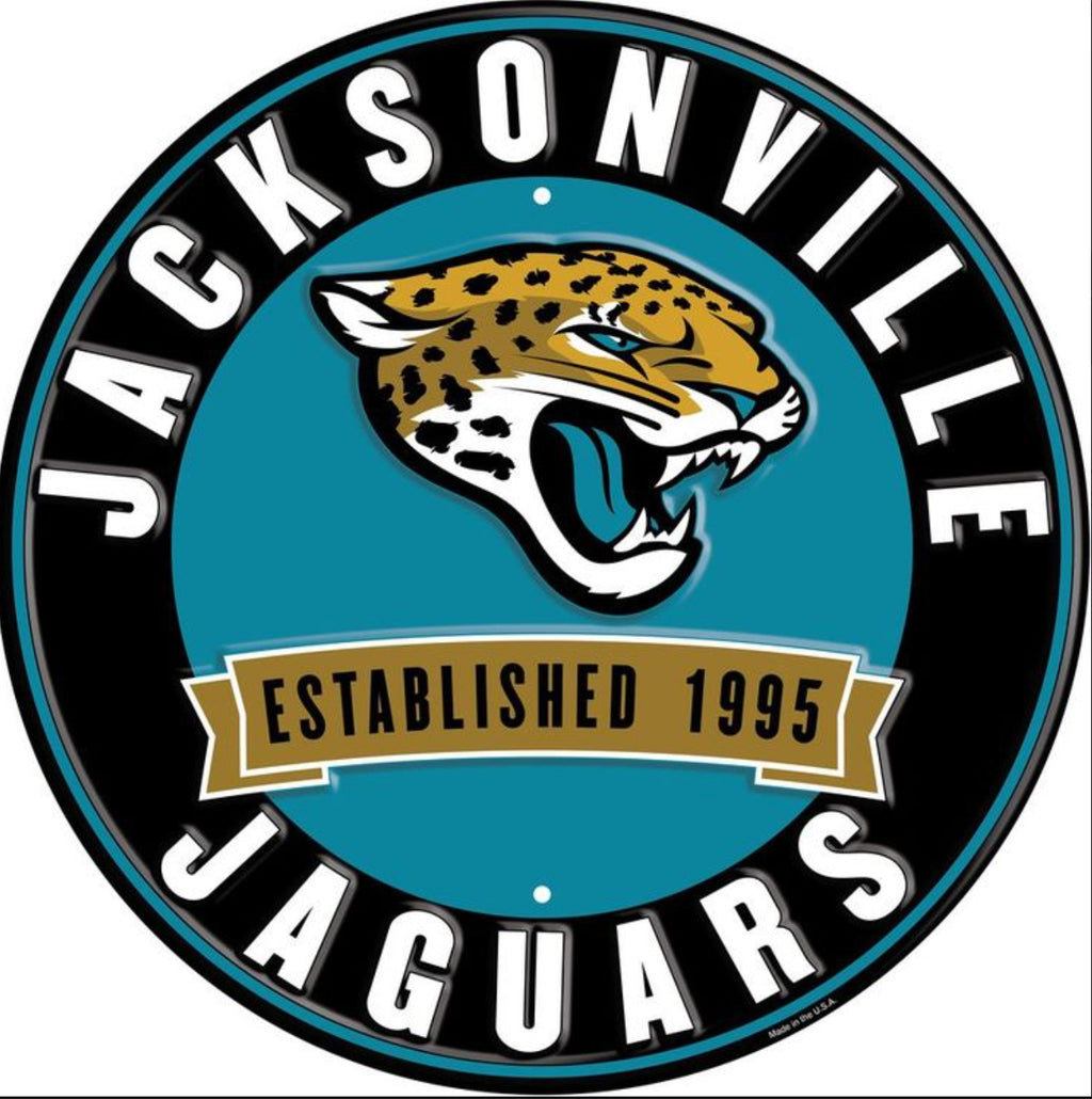 Jacksonville Jaguars 12” Round Embossed Aluminum Sign.An NFL Licensed Product.
