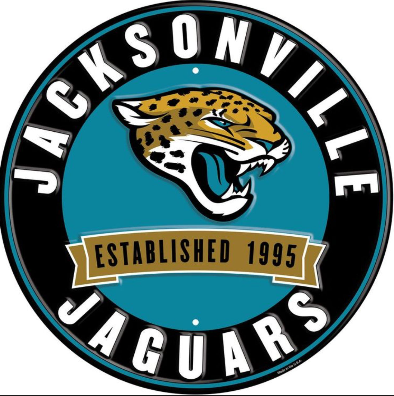 Jacksonville Jaguars 12” Round Embossed Aluminum Sign.An NFL Licensed Product.