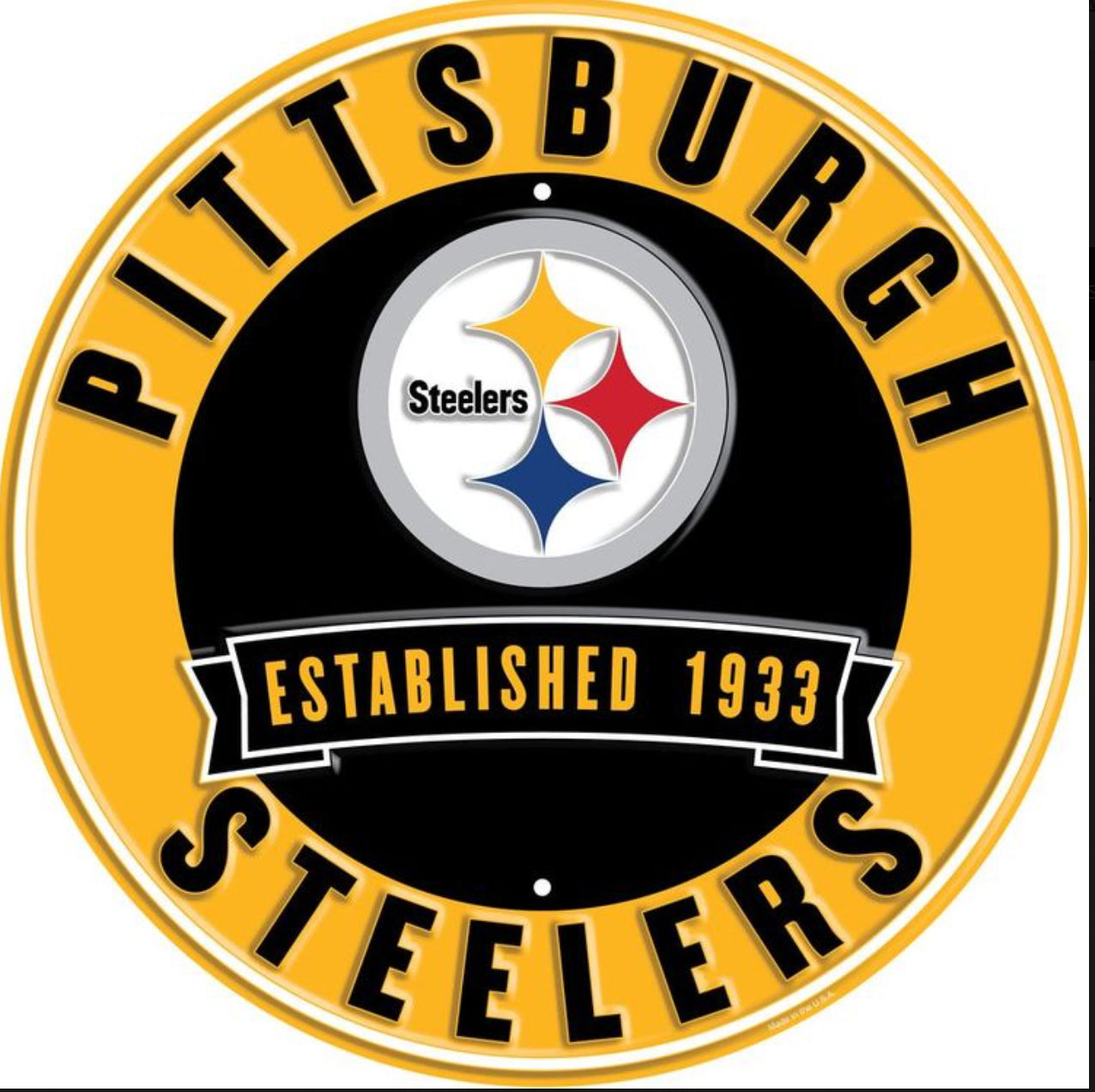 Pittsburgh Steelers 12” Round Embossed Aluminum Sign.An NFL Licensed Product.