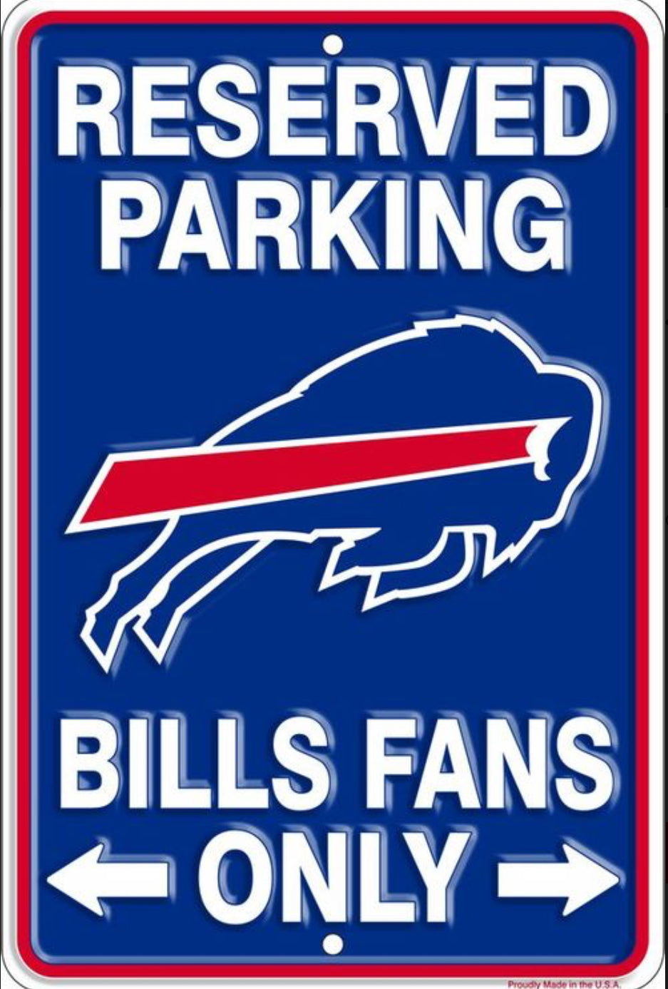 Buffalo Bills Reserved Parking 12”x 8” Wall Sign.An Officially Licensed Product.