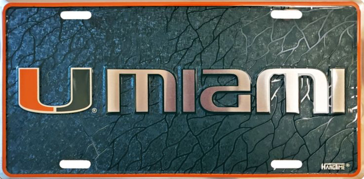 University of Miami Hurricanes 12”x6” Embossed Aluminum License Plate