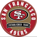 The San Francisco 49ers 12” Round Embossed Aluminum Sign.An NFL Licensed Product.