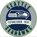 Seattle Seahawks 12” Round Embossed Aluminum Sign. An NFL Licensed Product.