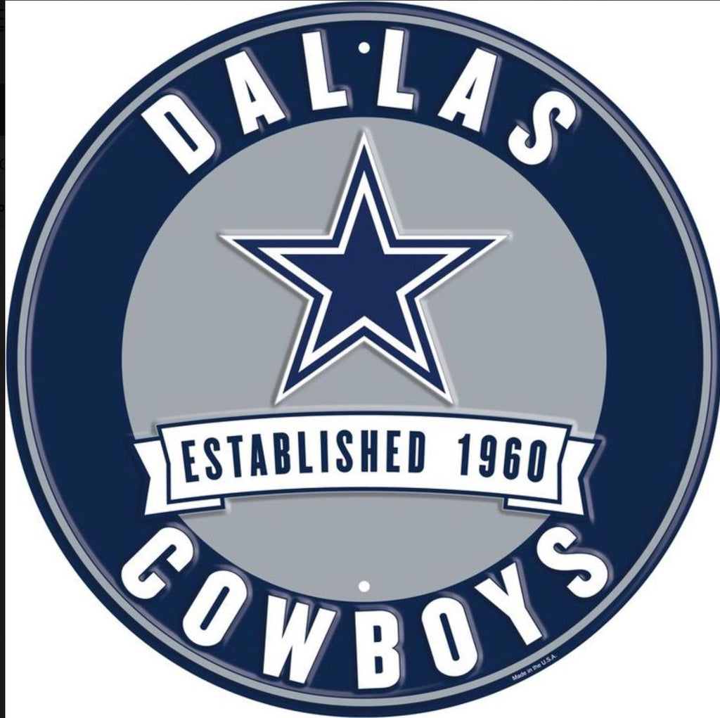 Dallas Cowboys 12” Round Embossed Aluminum Sign.An NFL Licensed Product.