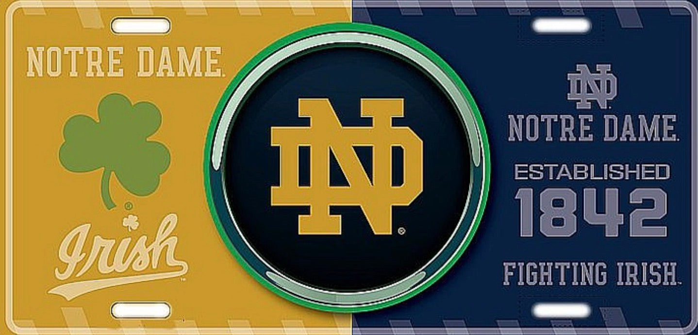 University of Notre Dame Fighting Irish 12”x6” Embossed Aluminum License Plate