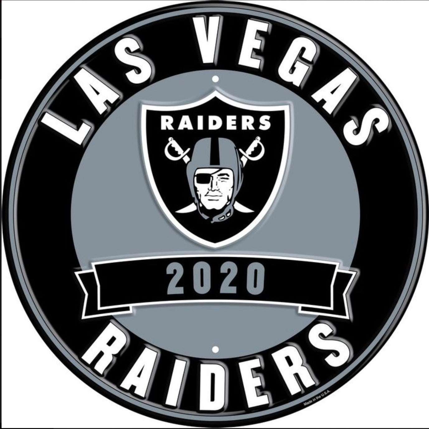 Las Vegas Raiders 12” Round Embossed Aluminum Sign.An NFL Licensed Product.