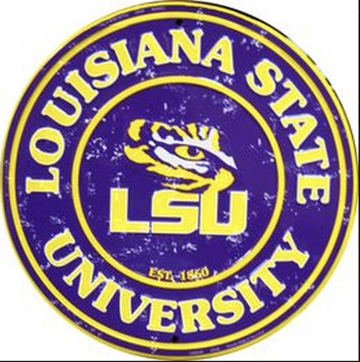 Louisiana State University Tigers 12” Round Aluminum Sign.An Officially Licensed Product.