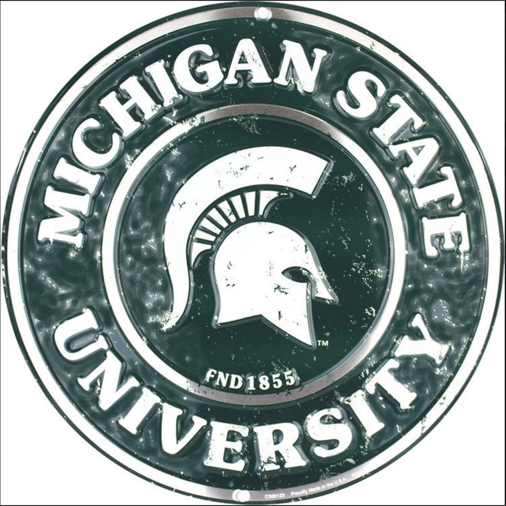 Michigan State University Spartans 12” Round Aluminum Sign.An Officially Licensed Product.