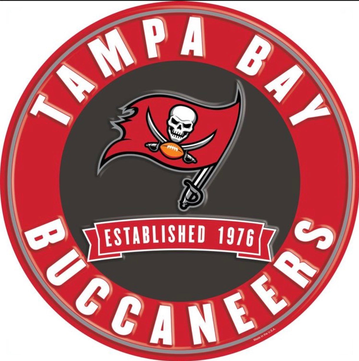 Tampa Bay Buccaneers 12” Round Embossed Aluminum Sign.An NFL Licensed Product.