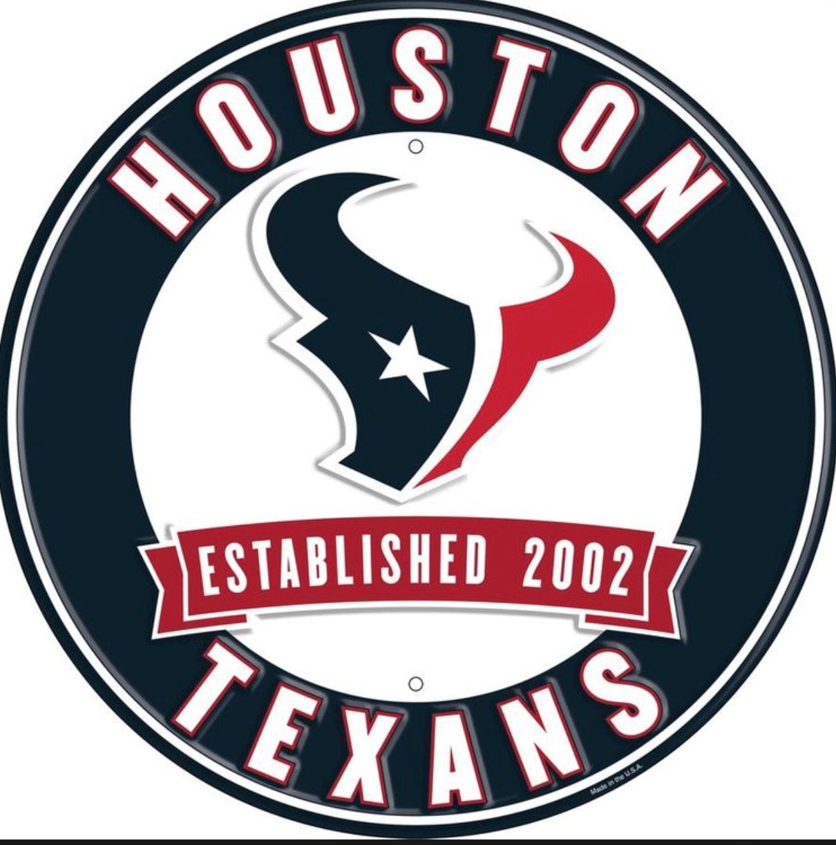 Houston Texans 12” Round Wall Sign.An Official Licensed Product.