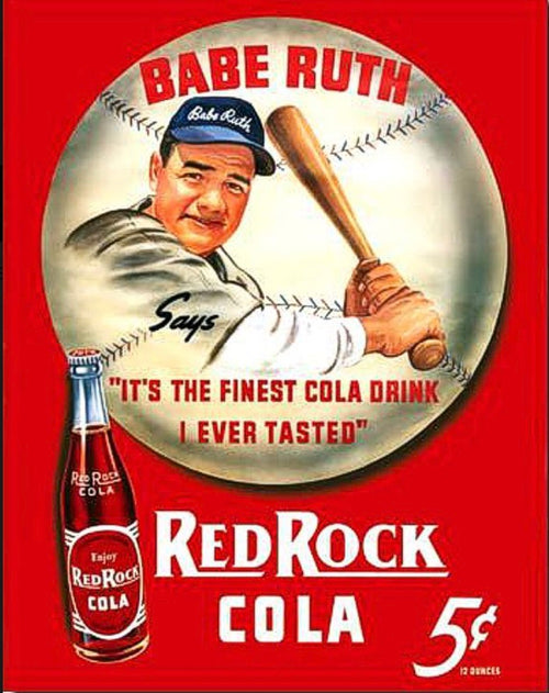 Babe Ruth Red Rock Cola Aluminum Sign 12.5" x 16"