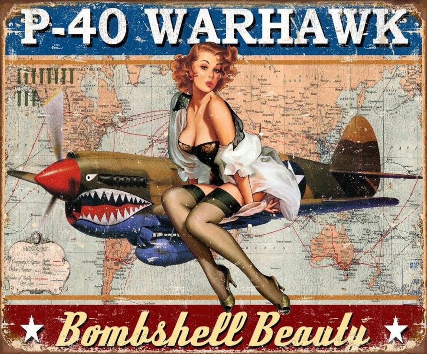 P-40 Warhawk Bombshell Beauty Sign 12.5" x 16"