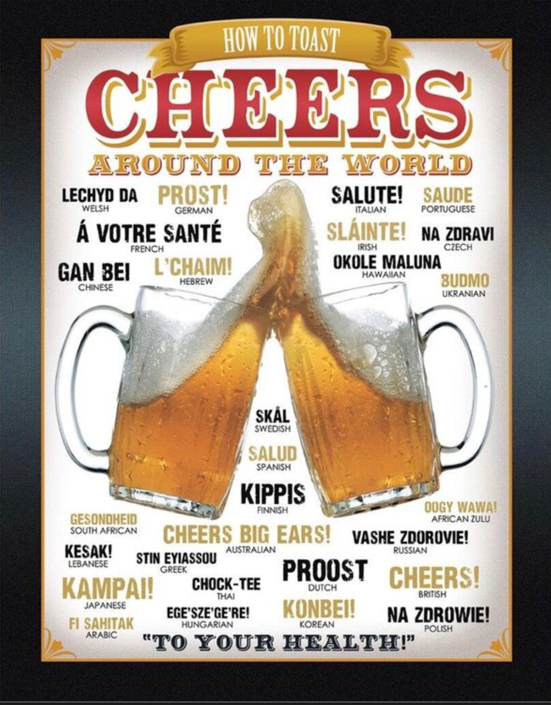 Cheers Around The World Aluminum Sign 12.5" x 16"