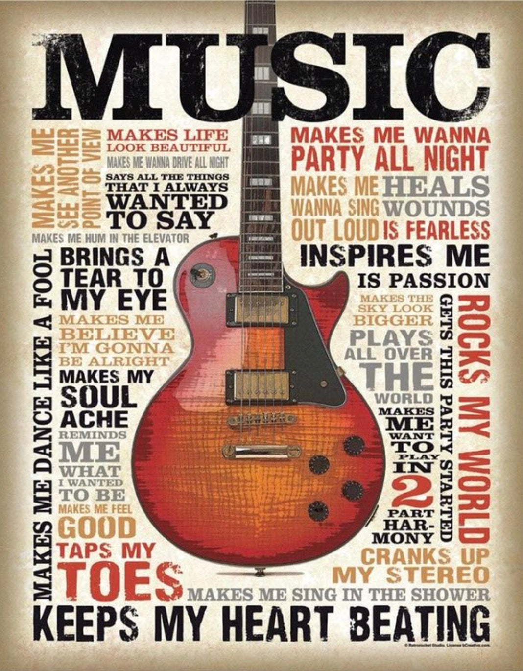 Music Keeps My Heart Beating Aluminum Sign 12.5" x 16"