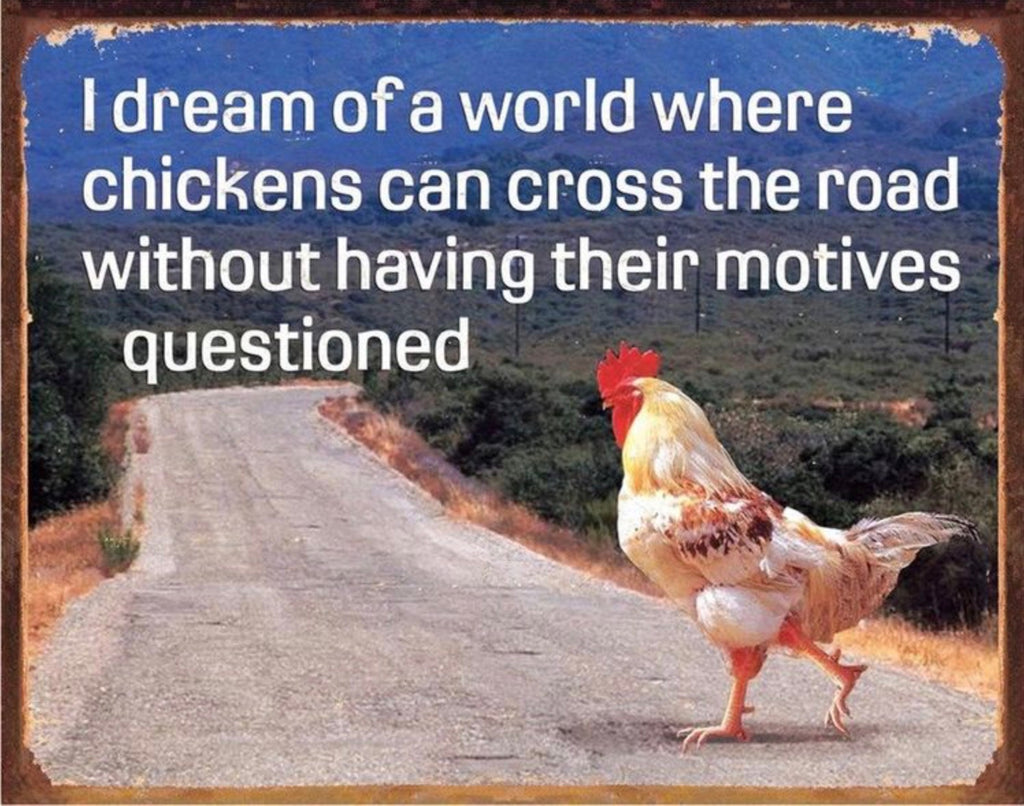 I Dream Of A World Where Chickens Can Cross The Road Aluminum Sign 12.5" x 16"