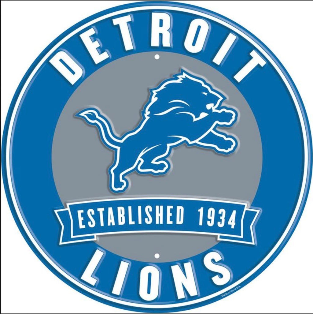 The Detroit Lions 12” Round Embossed Aluminum Wall Sign