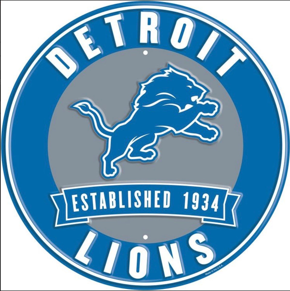 The Detroit Lions 12” Round Embossed Aluminum Wall Sign