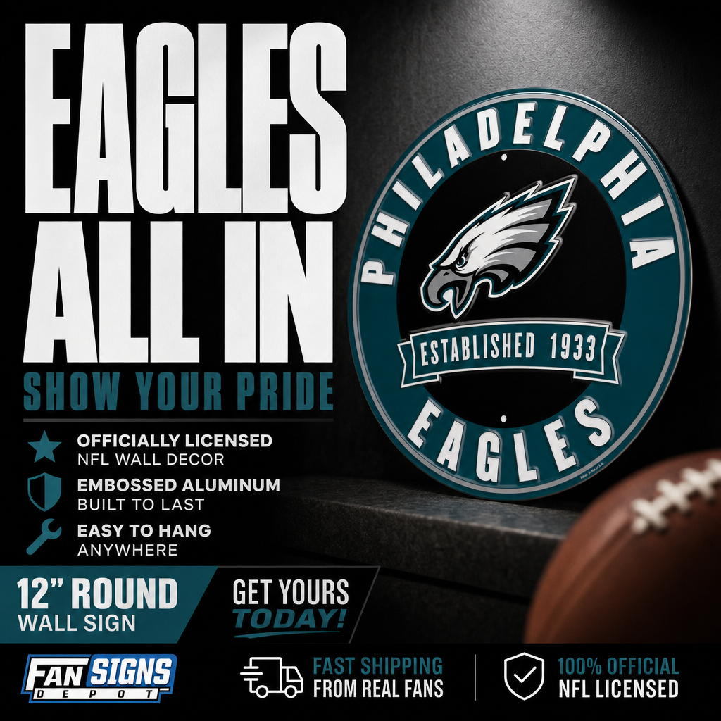 Philadelphia Eagles 12” Round Embossed Aluminum Sign.An NFL Licensed Product.