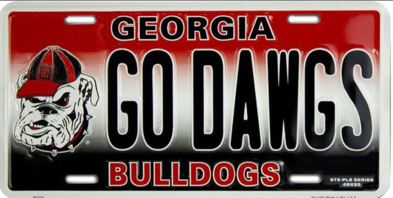 University of Georgia Bulldogs 12”x6” Embossed Aluminum License Plate