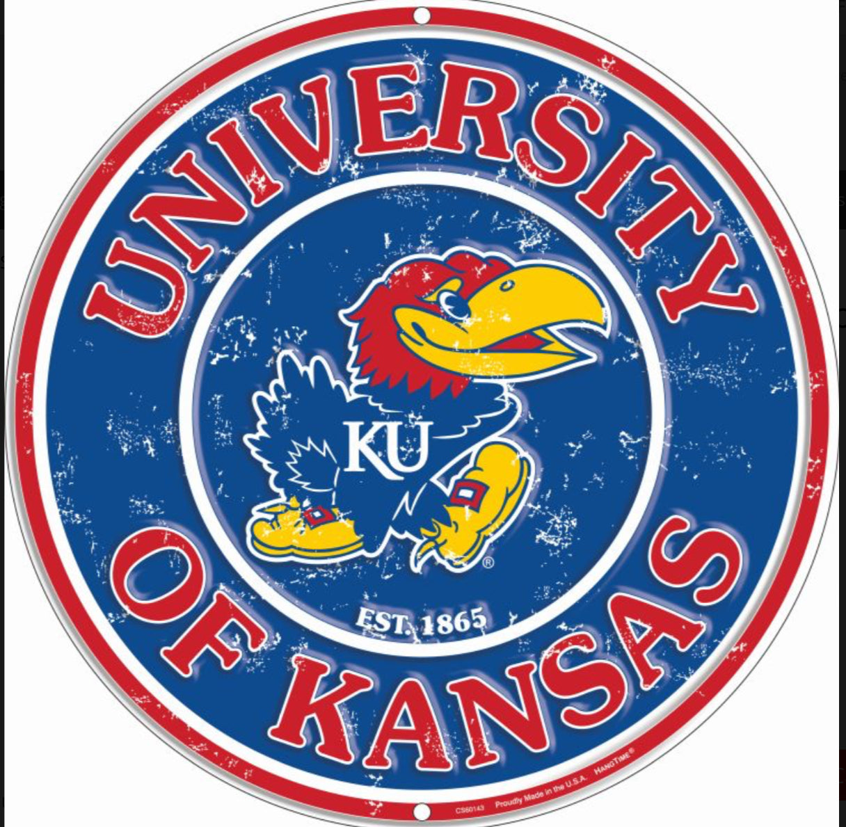 University of Kansas Jayhawks 12” Round Aluminum Sign.An Officially Licensed Product.