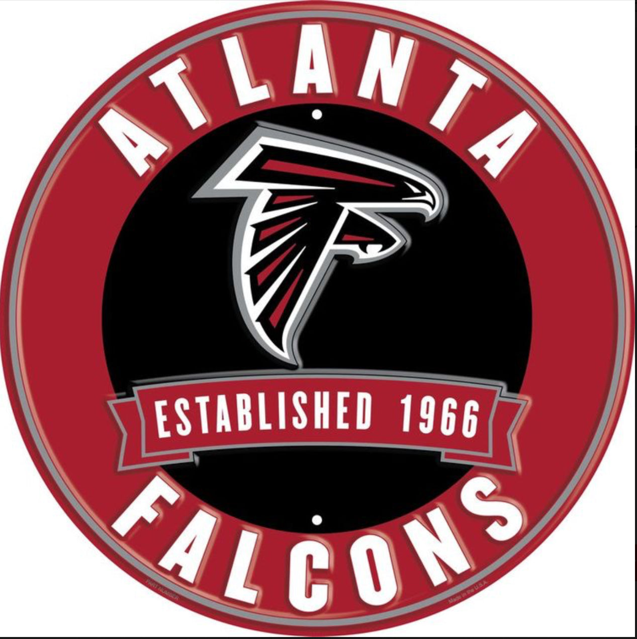 Atlanta Falcons 12” Round Embossed Aluminum Sign.An NFL Licensed Product.